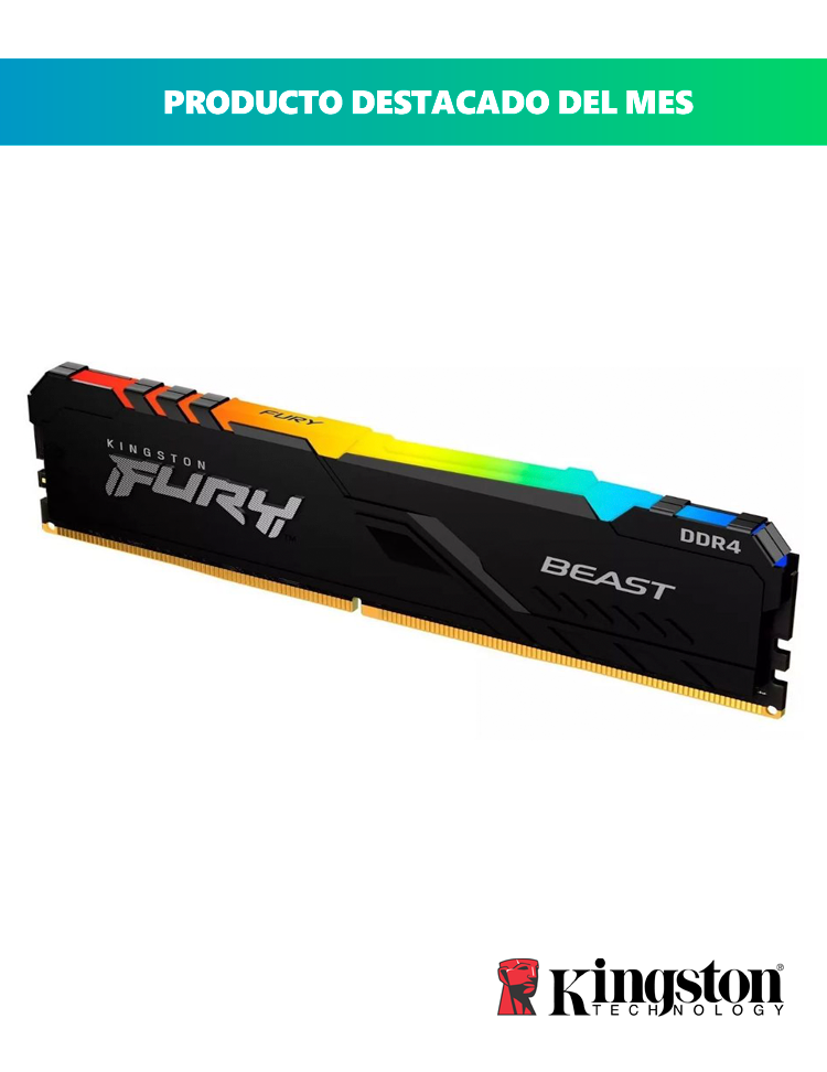 MEMORIA GAMING KINGSTON 16GB 3600MT DDR4 FURY RGB